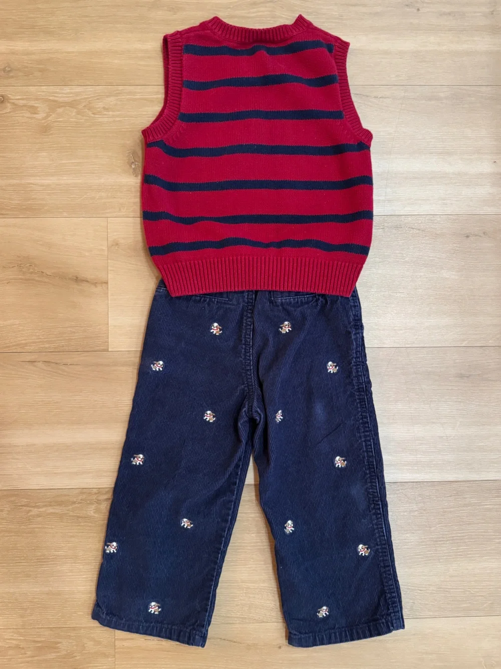 Gymboree Red Knit Dog Vest with Navy Embroidered Jeans | 2T